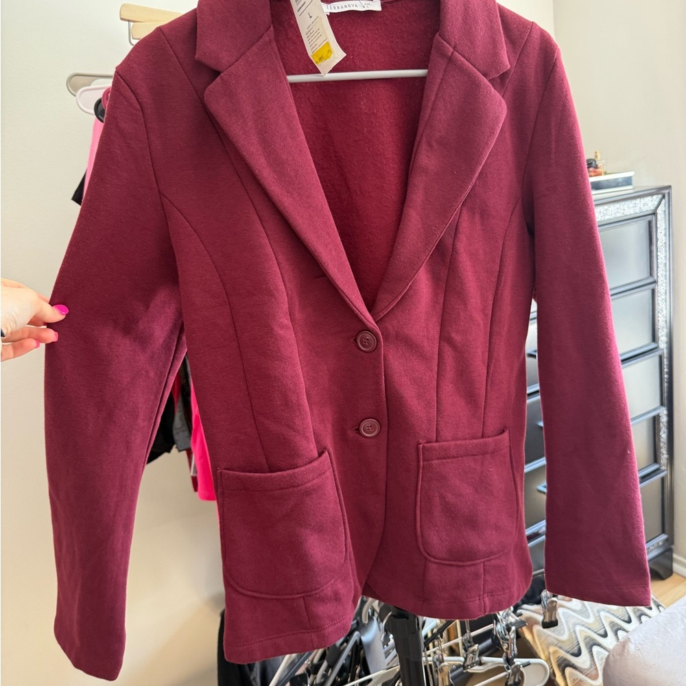 Women's Burgundy Blazer Jacket